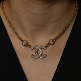 Chanel 70's Crystal Embellished Interlocking CC Pendant Choker