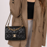 Chanel 2025 Caviar Chain Top Handle Turnlock Mini Flap