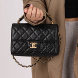 Chanel 2025 Caviar Chain Top Handle Turnlock Mini Flap