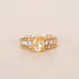 Vintage 1980s-1990s 18K Yellow Gold Yellow Sapphire and Diamond Cocktail Ring, Size US 5.5