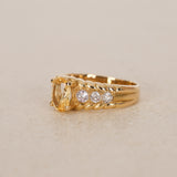 Vintage 1980s-1990s 18K Yellow Gold Yellow Sapphire and Diamond Cocktail Ring, Size US 5.5