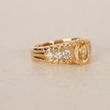 Vintage 1980s-1990s 18K Yellow Gold Yellow Sapphire and Diamond Cocktail Ring, Size US 5.5