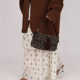 Ultra-Rare Vintage Fendi Zucca Beaded & Wood Baguette