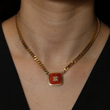 Celine Triomphe Enamel Square Curb Necklace
