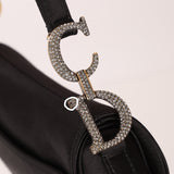 Dior 2019 Black Satin Crystal Mini Saddle Bag