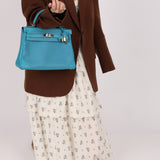 Limited Edition Hermès 2015 Turquoise Togo & Swift Ghillies Kelly 32 PHW