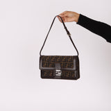 Rare Fendi Zucca Leather-Trimmed Baguette