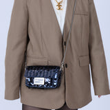 Fendi Sequin Paillettes Vitello Grace Striped Mini Baguette