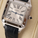 Cartier Small Stainless Steel Santos Dumont Alligator Watch 27mm