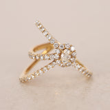 18K Yellow Gold Diamond Crossover Halo Ring, Size US 8