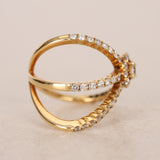 18K Yellow Gold Diamond Crossover Halo Ring, Size US 8