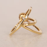 18K Yellow Gold Diamond Crossover Halo Ring, Size US 8
