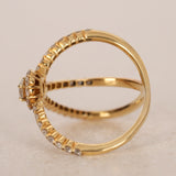 18K Yellow Gold Diamond Crossover Halo Ring, Size US 8