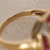 Vintage 1990s 18K Yellow Gold Ruby and Illusion Set Diamond Crest Ring, Size US 6
