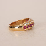 18K Yellow Gold Ruby and Diamond Dome Ring, Size US 6.75