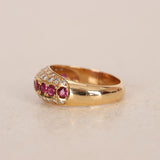 18K Yellow Gold Ruby and Diamond Dome Ring, Size US 6.75