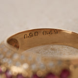 18K Yellow Gold Ruby and Diamond Dome Ring, Size US 6.75