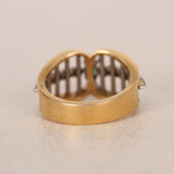 Vintage 1970s 18K Yellow Gold and Platinum Diamond and Emerald Bar Ring, Size US 6.5