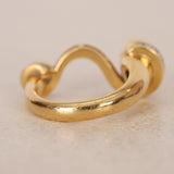 Vintage 1980s -1990s 18K Yellow Gold Diamond and Emerald Art Deco Curve Ring, Size US 7