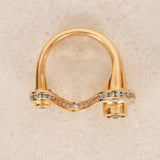Vintage 1980s -1990s 18K Yellow Gold Diamond and Emerald Art Deco Curve Ring, Size US 7
