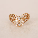 Vintage 1980s 18K Yellow Gold and Diamond Ridged Ring, Size US 6.25