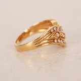 Vintage 1980s 18K Yellow Gold and Diamond Ridged Ring, Size US 6.25