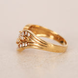 Vintage 1980s 18K Yellow Gold and Diamond Ridged Ring, Size US 6.25