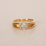 1980s 18K Yellow Gold and Diamond Art Deco Bypass Ridge Ring, Size US 5.75