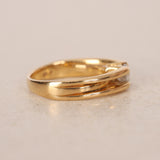 1980s 18K Yellow Gold and Diamond Art Deco Bypass Ridge Ring, Size US 5.75