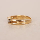 1980s 18K Yellow Gold and Diamond Art Deco Bypass Ridge Ring, Size US 5.75