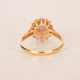 18K Yellow Gold Ruby and Diamond Flower Halo Ring, Size US 5.75