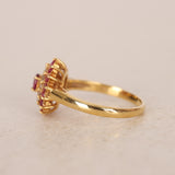 18K Yellow Gold Ruby and Diamond Flower Halo Ring, Size US 5.75