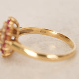18K Yellow Gold Ruby and Diamond Flower Halo Ring, Size US 5.75