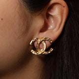Chanel 70s-80s Hammered Interlocking CC Clip-On Earrings