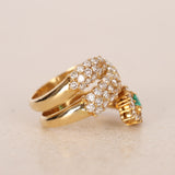 Vintage 1990s 18K Yellow Gold Emerald and Diamond Wrap Ring, Size US 7.75