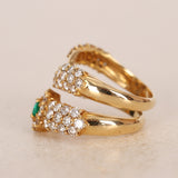 Vintage 1990s 18K Yellow Gold Emerald and Diamond Wrap Ring, Size US 7.75