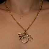 Dior Crystal Logo Charms Pendant Necklace