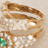 Vintage 1990s 18K Yellow Gold Emerald and Diamond Wrap Ring, Size US 7.75