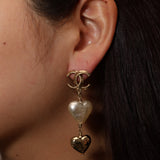 Chanel 22C Heart Pearl Drop Earrings