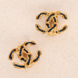 Chanel 2002 Enamel CC Clip-On Earrings 24K GP