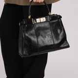 Fendi Black Agnello Old Shine Small Peekaboo