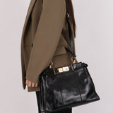 Fendi Black Agnello Old Shine Small Peekaboo