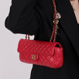 Limited Edition Chanel 2009 Lambskin Red Valentine Charm East West Flap