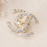 Chanel 1996 Large Silver Crystal Embellished CC Turnlock Clip-On Earrings