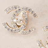 Chanel 1996 Large Silver Crystal Embellished CC Turnlock Clip-On Earrings