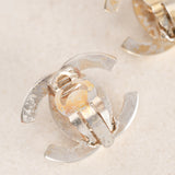 Chanel 1996 Large Silver Crystal Embellished CC Turnlock Clip-On Earrings