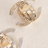Chanel 1996 Large Silver Crystal Embellished CC Turnlock Clip-On Earrings