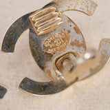 Chanel 1996 Large Silver Crystal Embellished CC Turnlock Clip-On Earrings