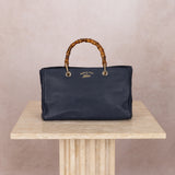 Gucci Leather Navy Medium Bamboo Shopper Tote