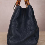 Gucci Leather Navy Medium Bamboo Shopper Tote